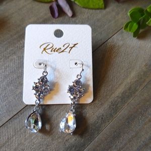 Crystal stone pave dangle drop earrings.